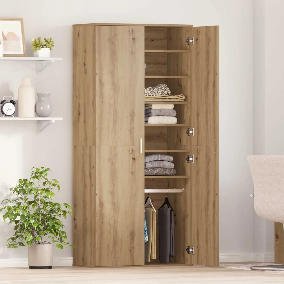 Storage Cabinet Highboard Engineered Wood Beige 80cm x 39cm x 178cm Hinged Doors Multiple Shelves