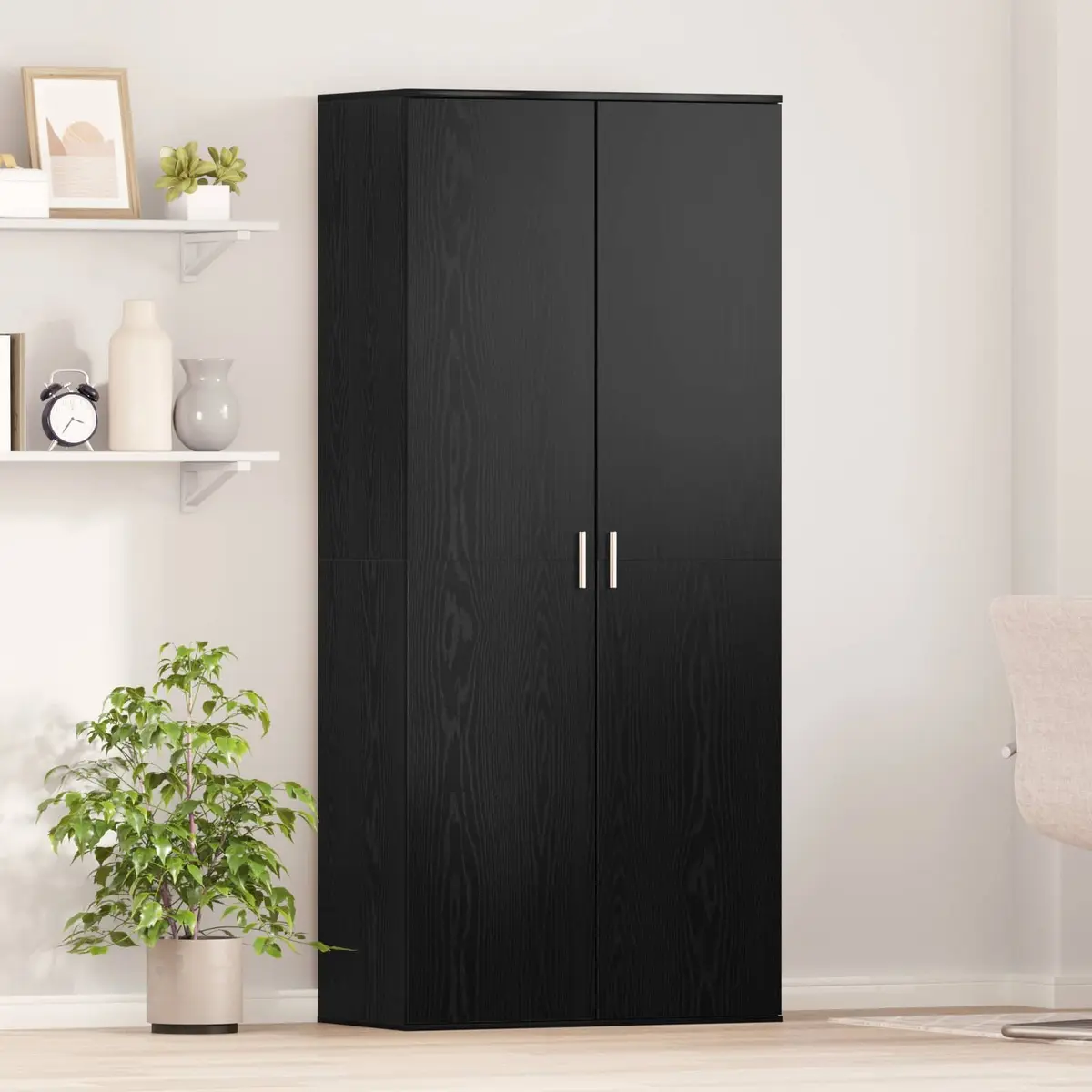 Highboard Storage Cabinet with Black Oak Finish