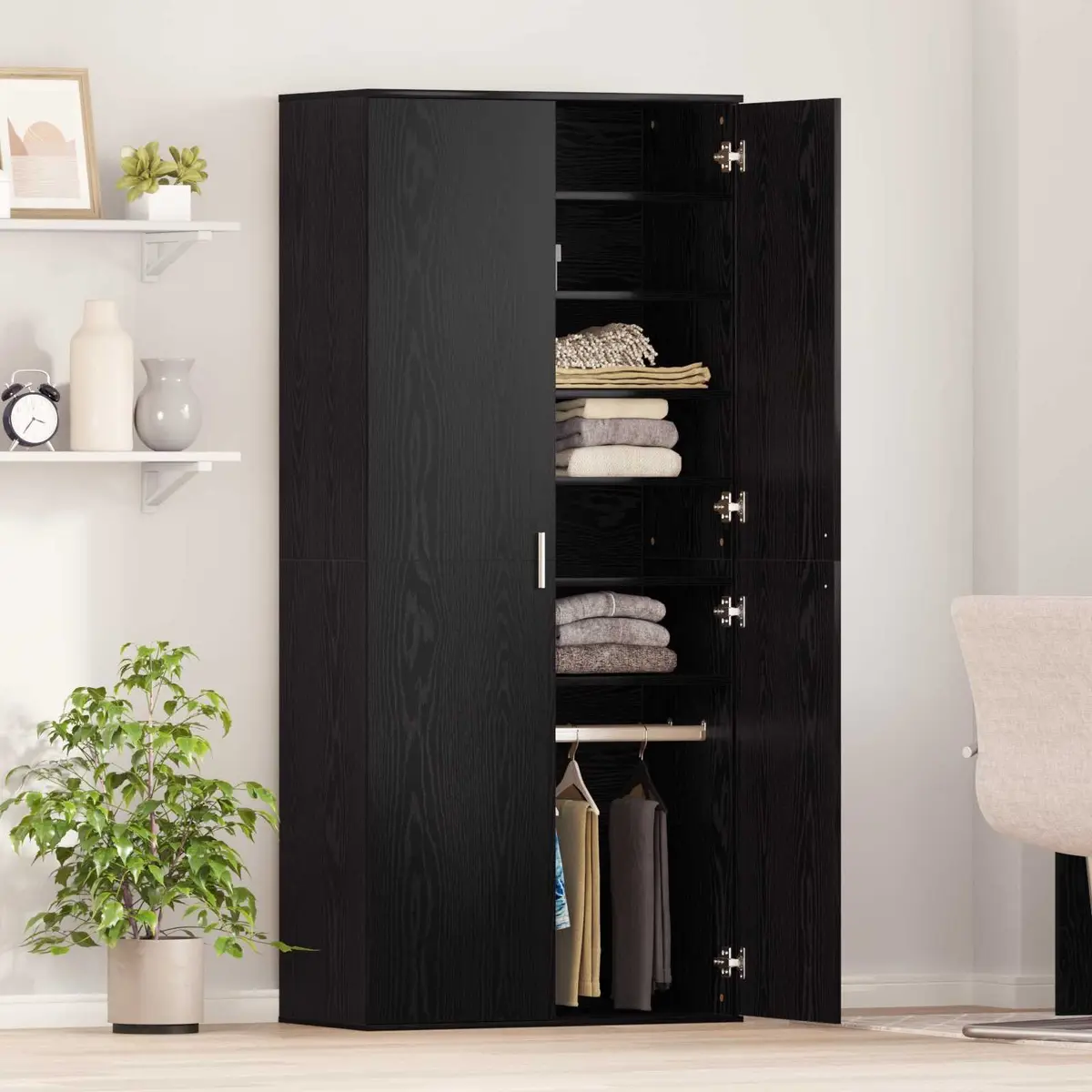 Highboard Storage Cabinet with Black Oak Finish