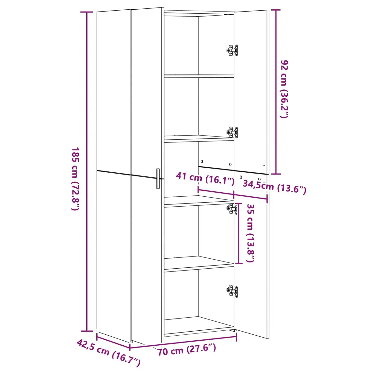 Brown Engineered Wood Highboard Storage Cabinet
