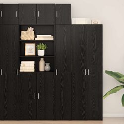 2-Piece Black Oak Storage Cabinet with Adjustable Shelves