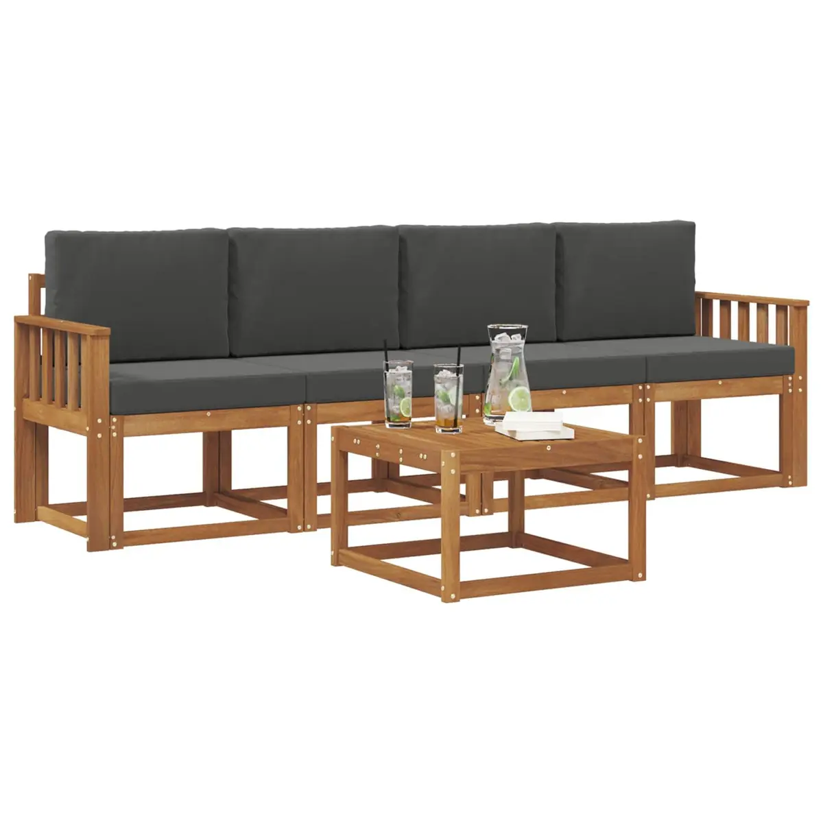 Outdoor Sofa Set 5 Pieces Garden Furniture Modular Lounger with Cushions Brown