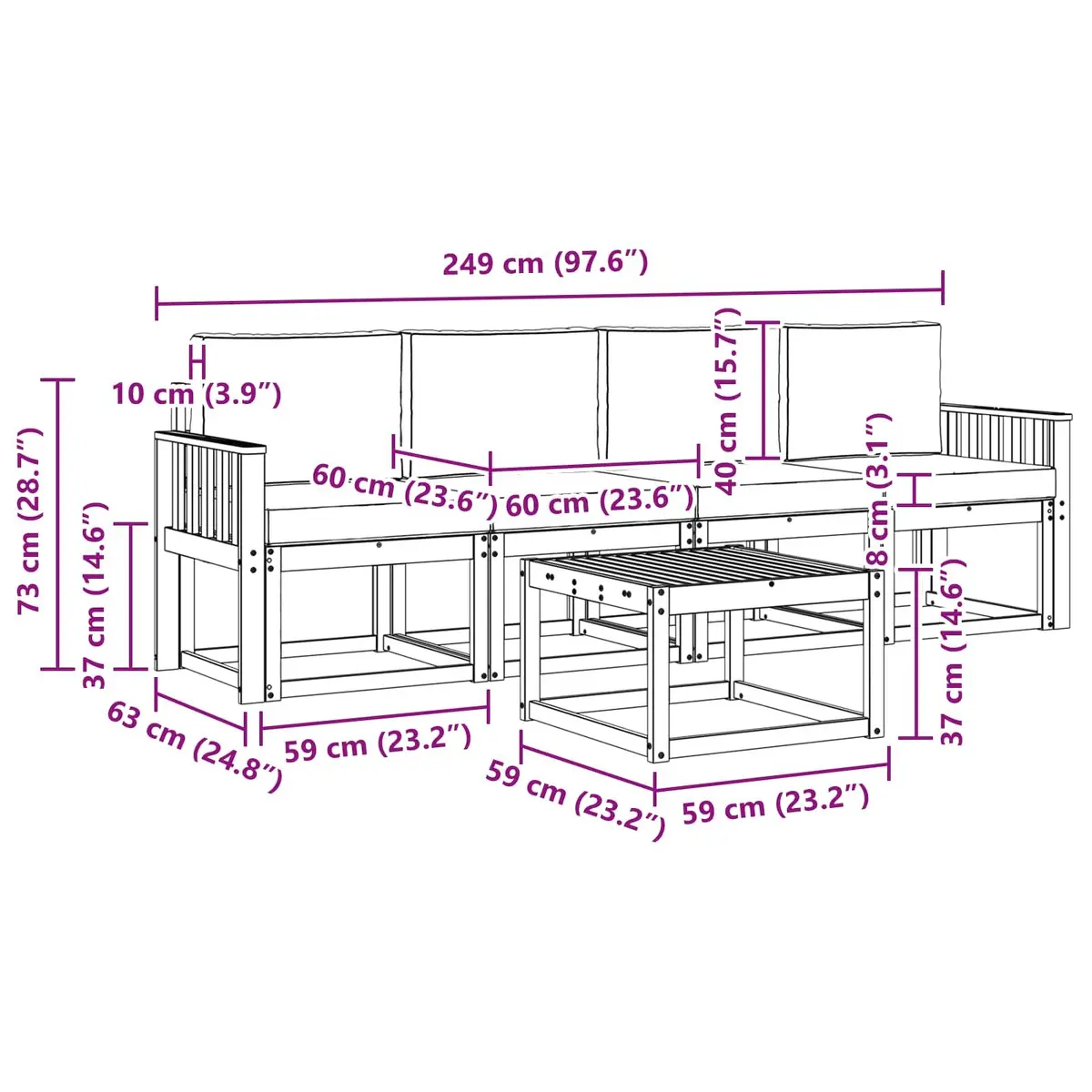 Outdoor Sofa Set 5 Pieces Garden Furniture Modular Lounger with Cushions Brown