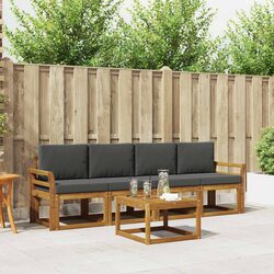 5 Piece Brown Acacia Wood Outdoor Sofa Set with Cushions