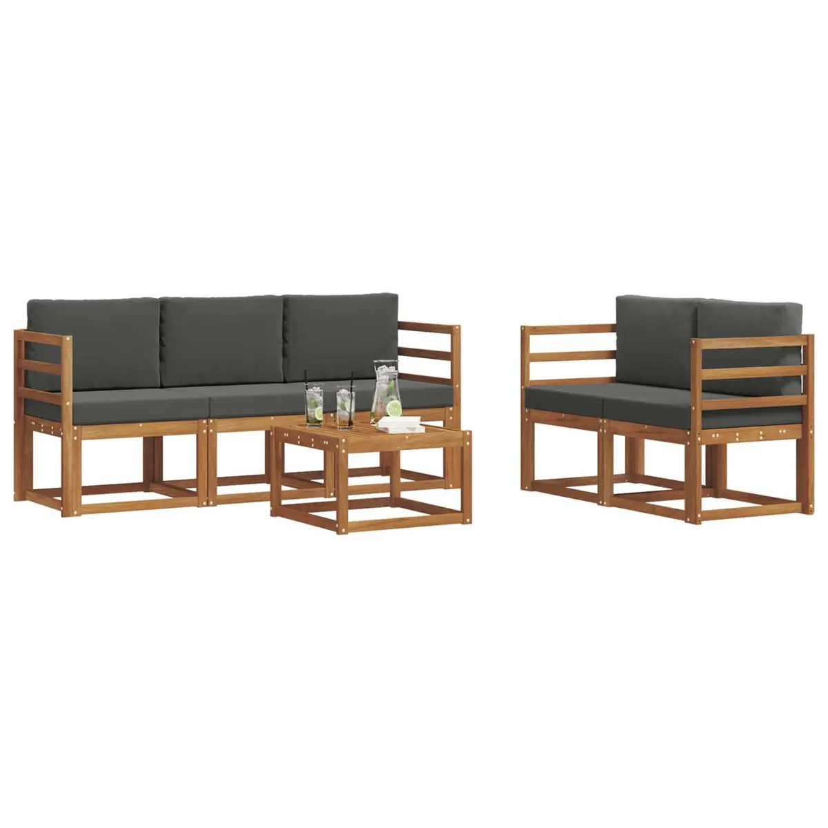 Outdoor Sofa Set Solid Acacia Wood 6 Piece Modular Sectional with Cushions Brown