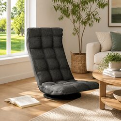 Grey Fabric Swivel Floor Chair for Gaming and Relaxation