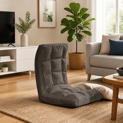 Adjustable Reclining Grey Fabric Floor Chair Lounger