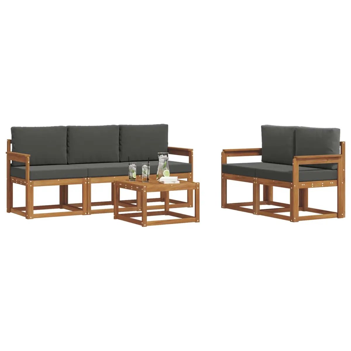 Outdoor Sofa Set Solid Acacia Wood Modular 6 Piece Brown