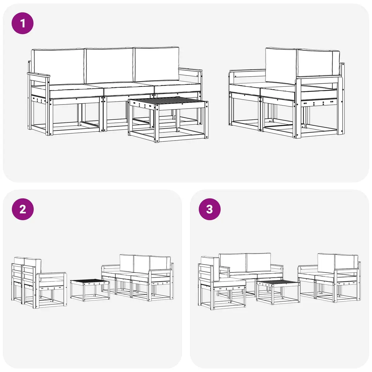 Outdoor Sofa Set Solid Acacia Wood Modular 6 Piece Brown