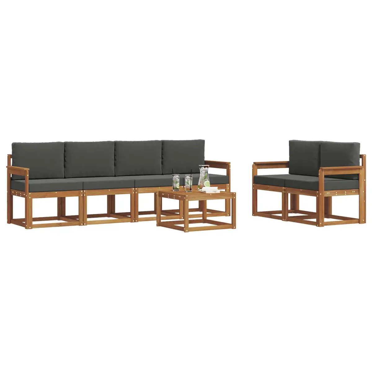 Outdoor Sectional Sofa Set Solid Acacia Wood 7 Piece Brown