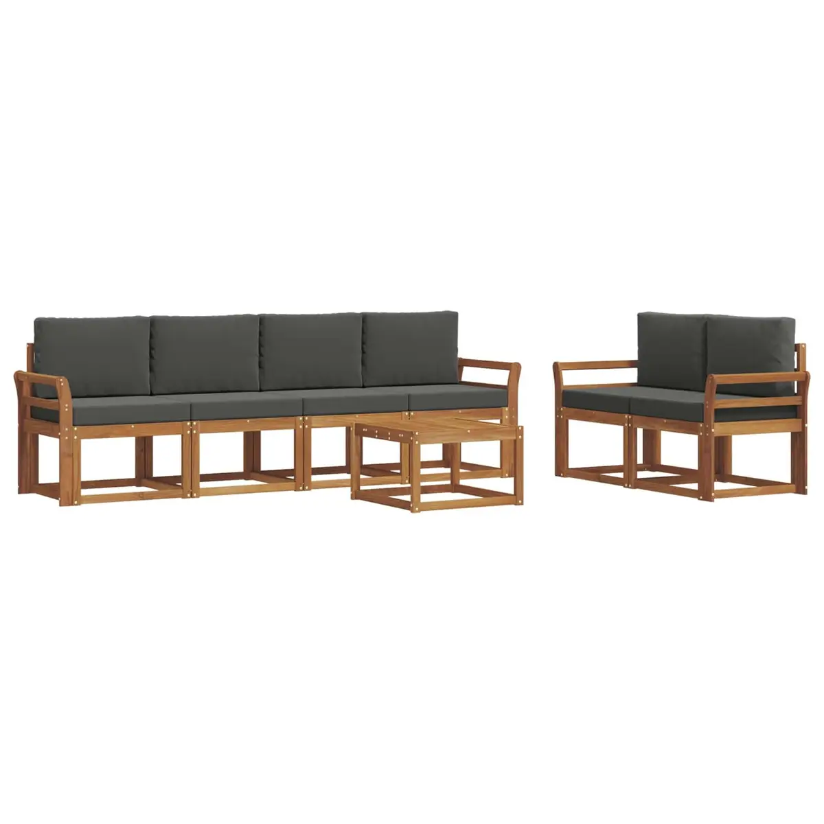Outdoor Sectional Sofa Set Solid Acacia Wood 7 Pieces Brown