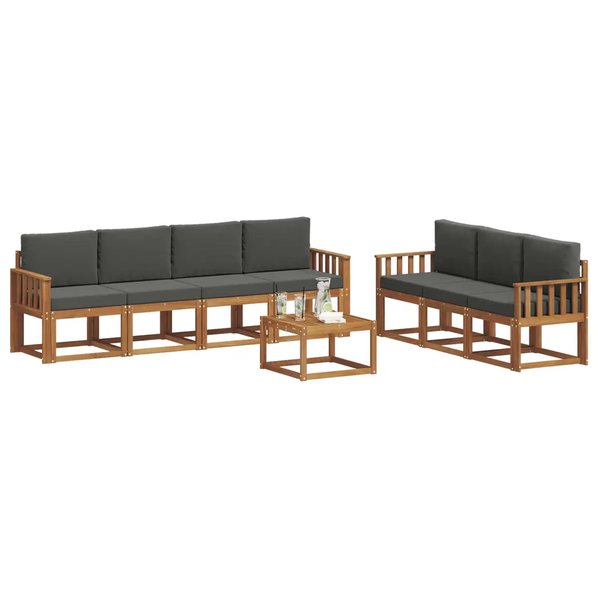 Outdoor Sofa Set Solid Acacia Wood 8 Piece Brown