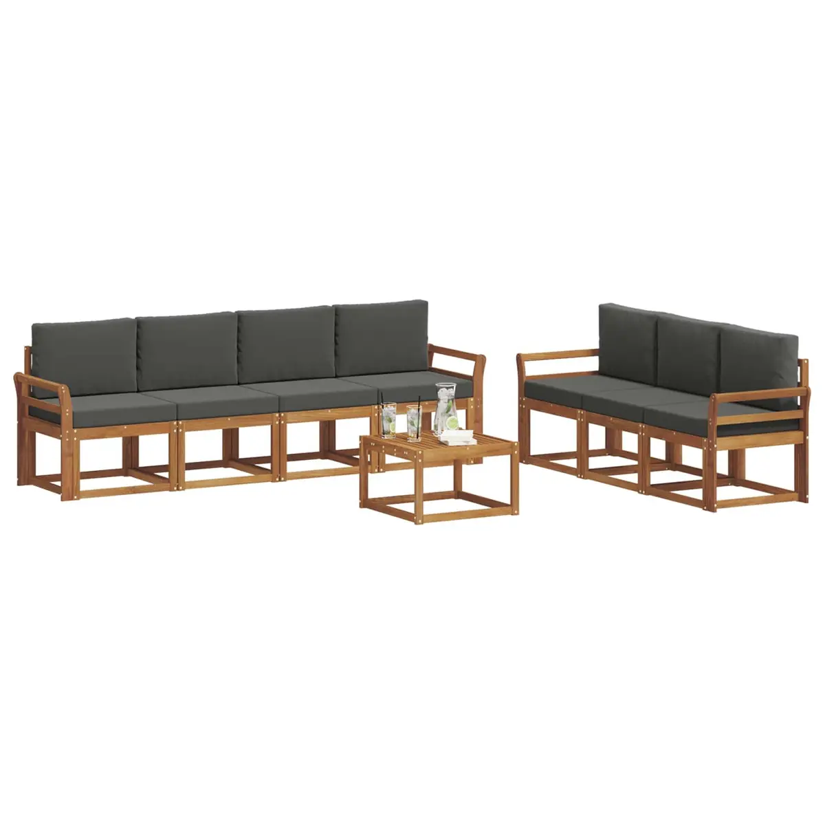 Outdoor Sofa Set Solid Acacia Wood 8 Pieces Brown Natural and Anthracite