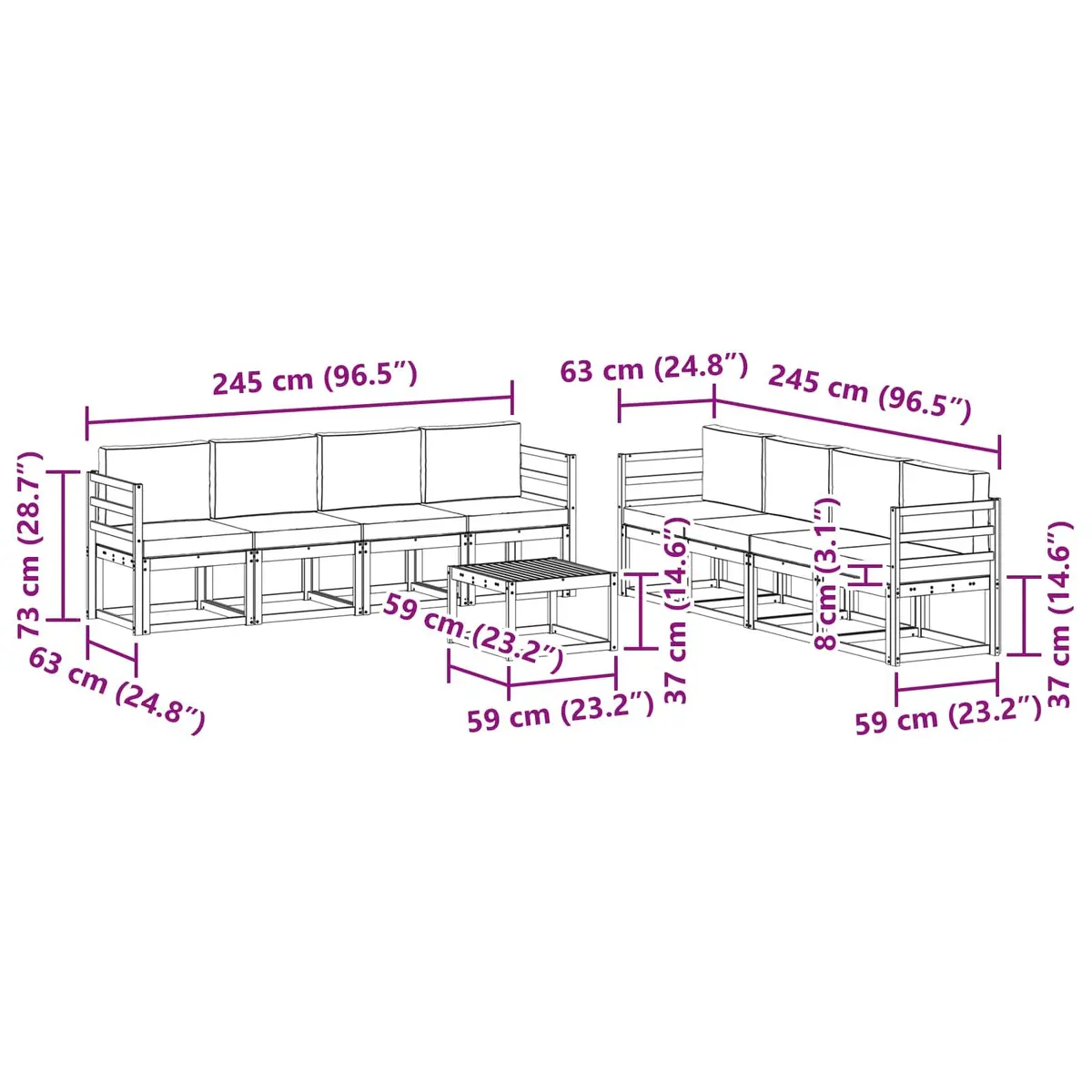 9 Piece Outdoor Sectional Sofa Set with Cushions
