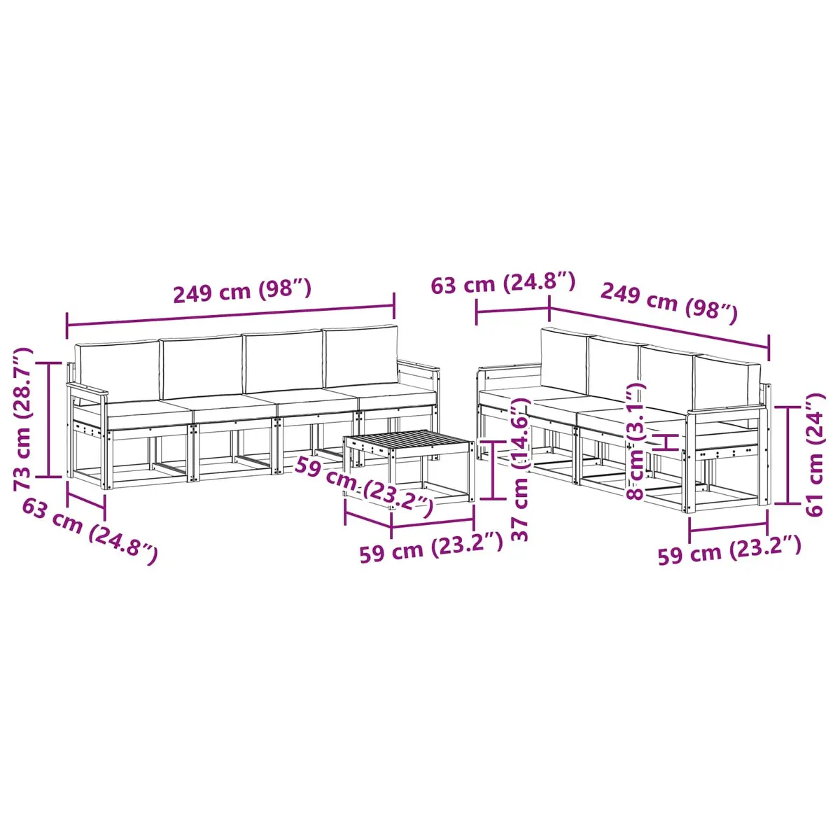 9 Piece Outdoor Sectional Sofa Set with Cushions