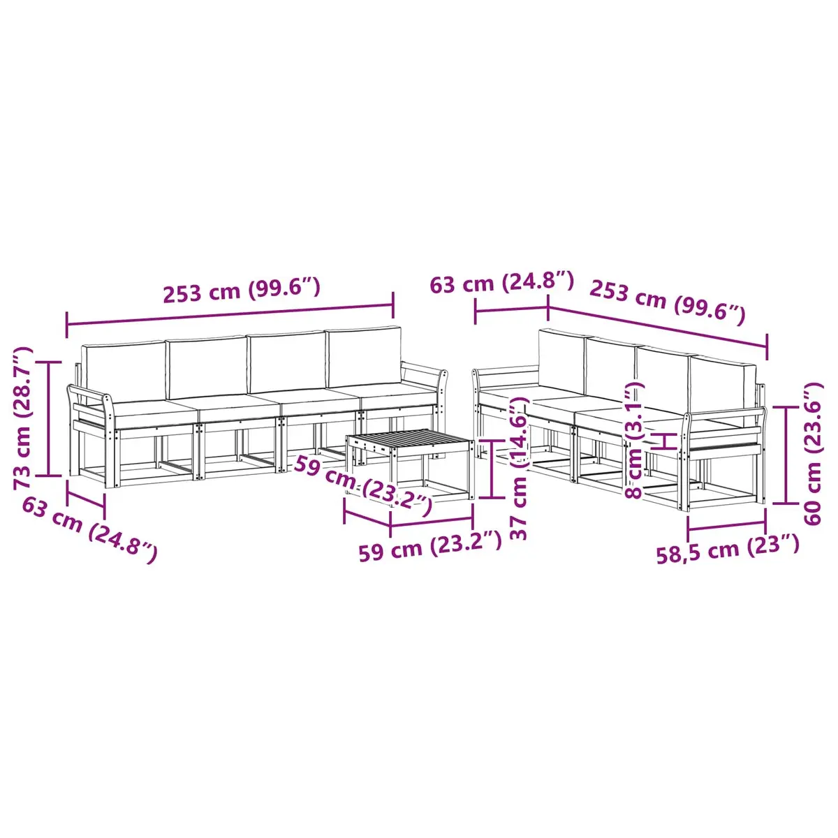9-Piece Outdoor Sectional Sofa Set with Cushions