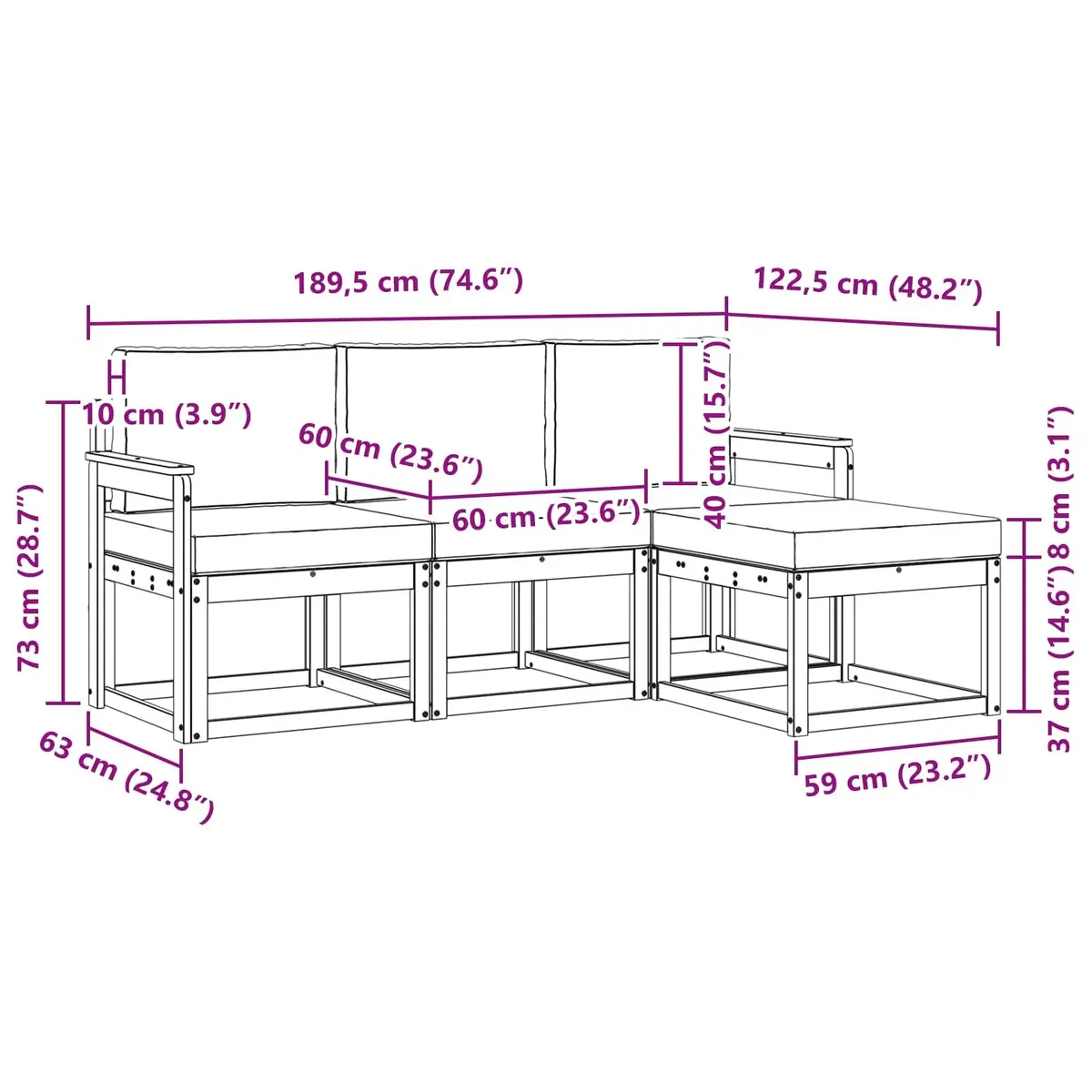 Outdoor Sofa Set Solid Acacia Wood 4 Pieces Brown