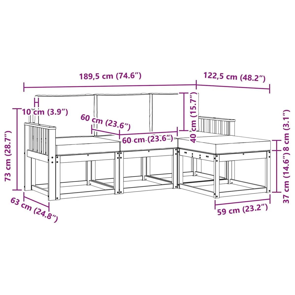 Outdoor Sofa Set Solid Acacia Wood 4 Piece Brown Modern Patio Lounge with Cushions
