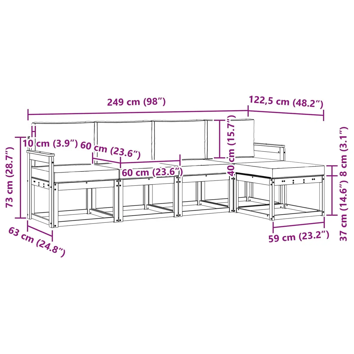 Outdoor Sectional Sofa Set 5 Pieces Garden Lounge Furniture Patio Seating