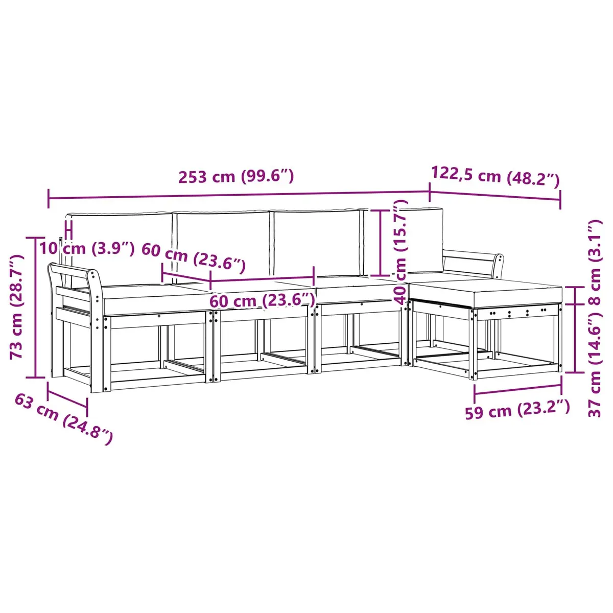 5-Piece Sectional Sofa Set for Outdoor Spaces in Brown