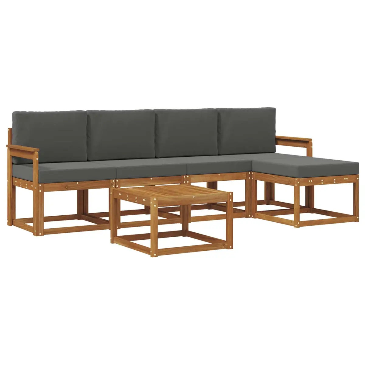 Outdoor Sectional Sofa Set Solid Acacia Wood 6 Pieces Brown Anthracite