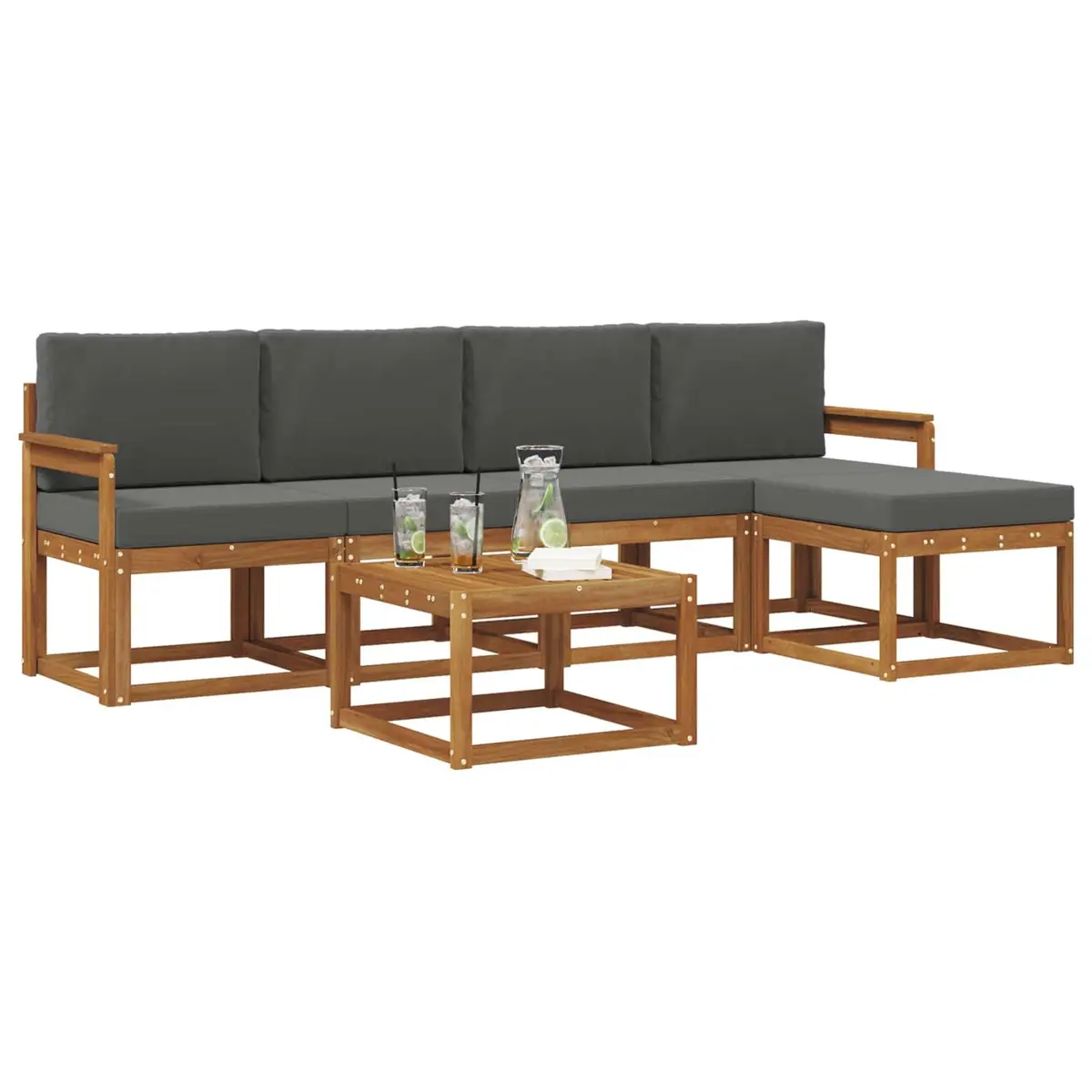 Outdoor Sectional Sofa Set Solid Acacia Wood 6 Pieces Brown Anthracite