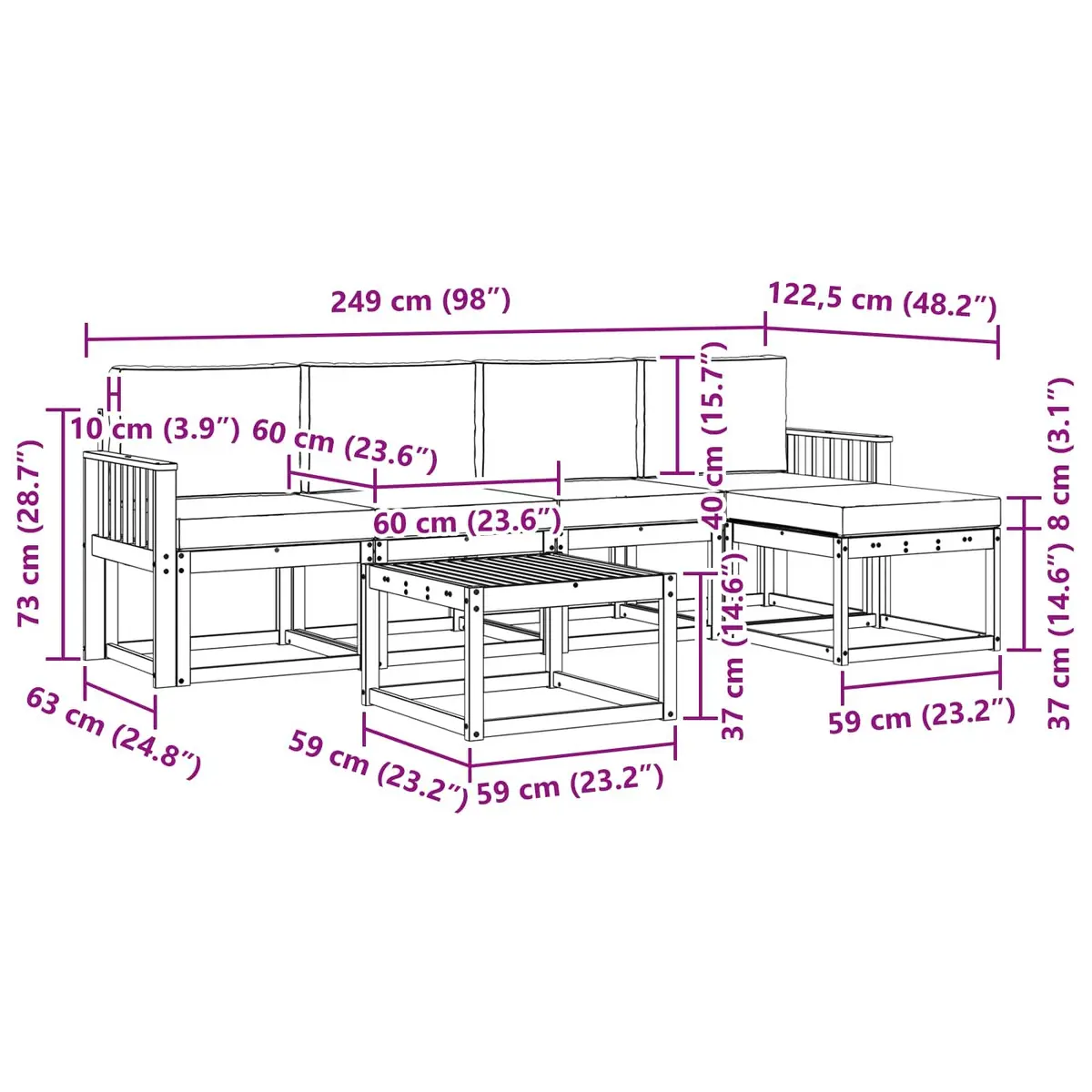 6-Piece Outdoor Sectional Sofa Set with Cushions