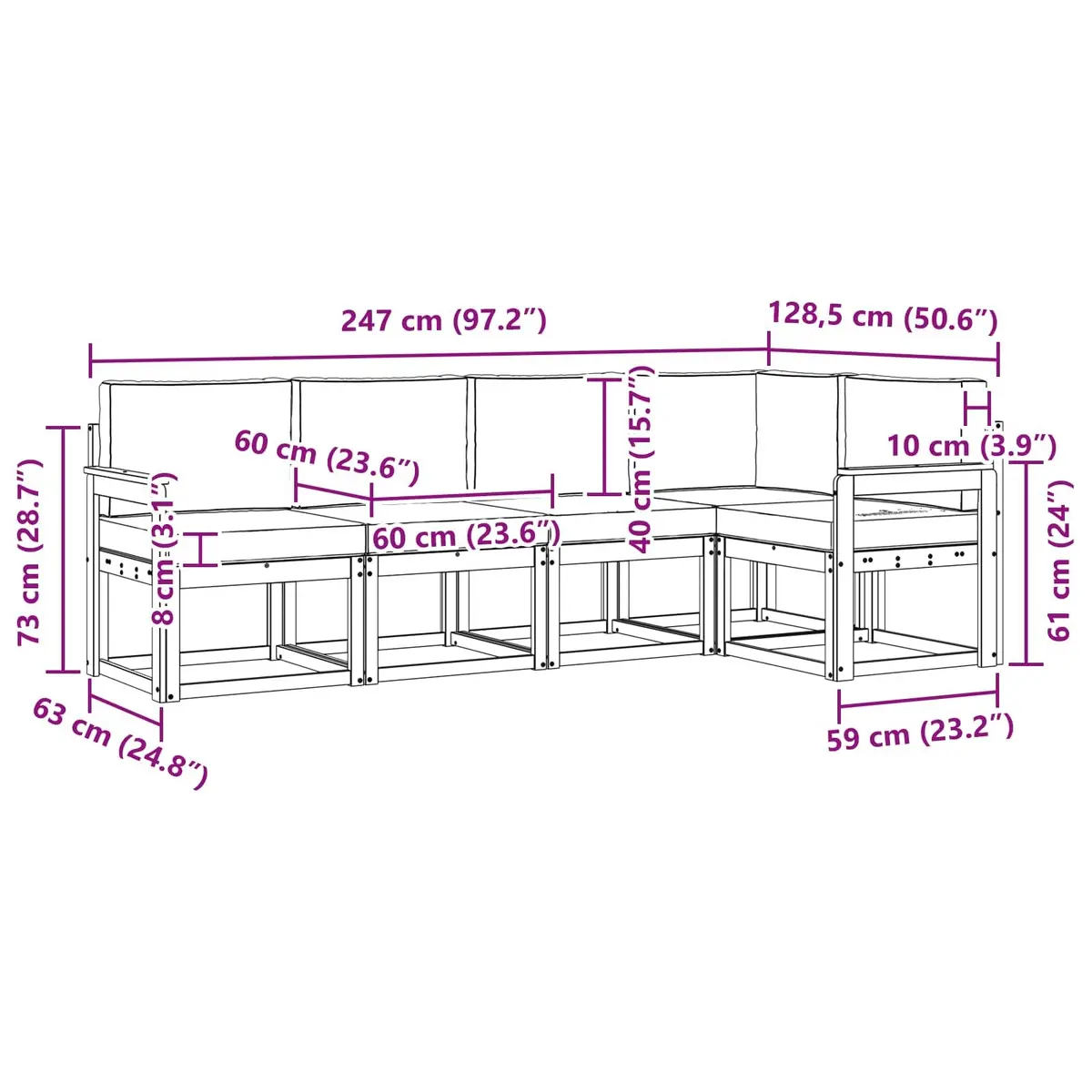 Outdoor Sofa Set Solid Acacia Wood 5 Pieces Brown
