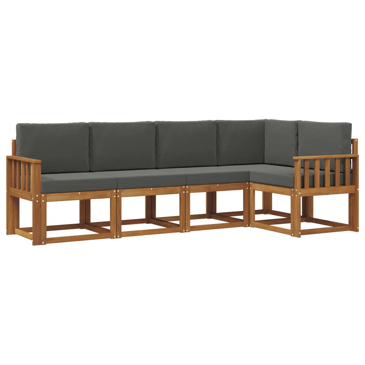 Outdoor Sofa Set Solid Acacia Wood 5 Pieces Brown with Natural and Anthracite Tones