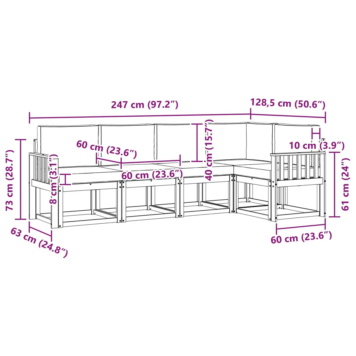 Outdoor Sofa Set Solid Acacia Wood 5 Pieces Brown with Natural and Anthracite Tones