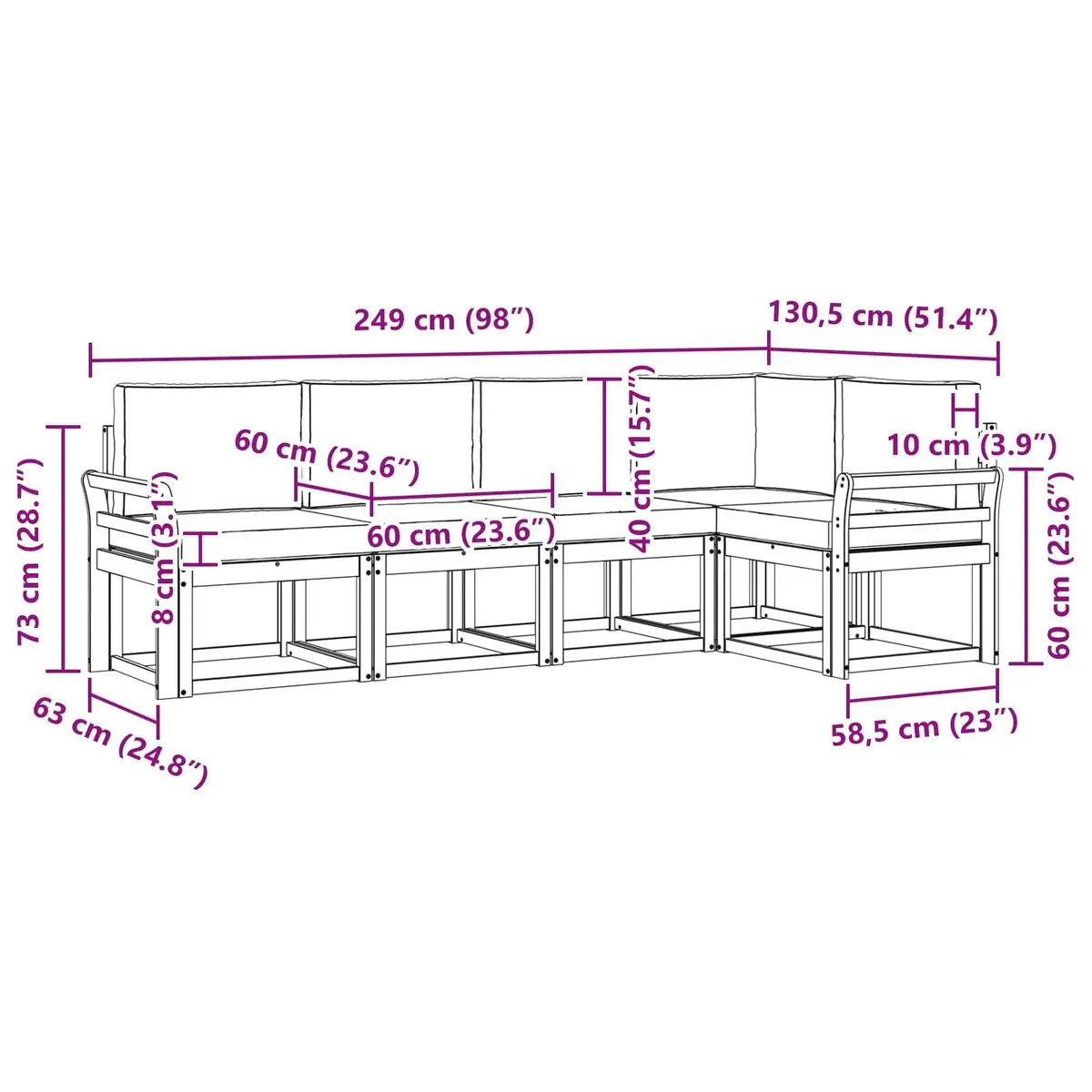 5 Piece Brown Outdoor Sofa Set with Cushions