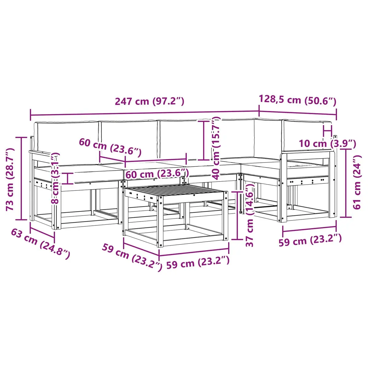 6 Piece Outdoor Sofa Set with Cushions