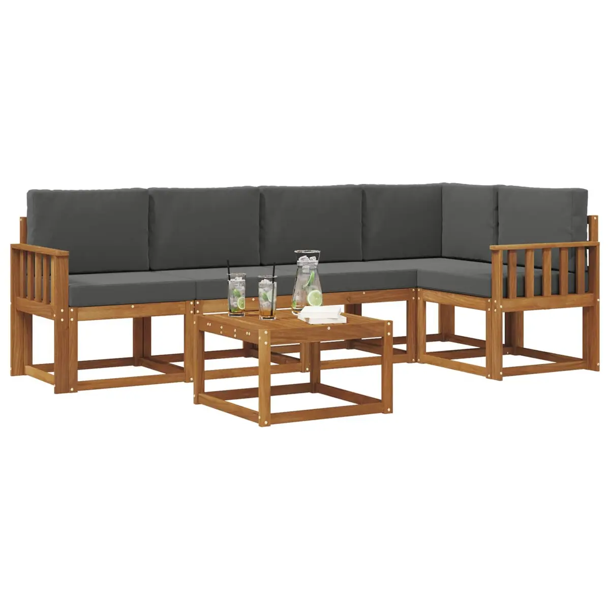 Outdoor Sofa Set Solid Acacia Wood 6 Piece Brown