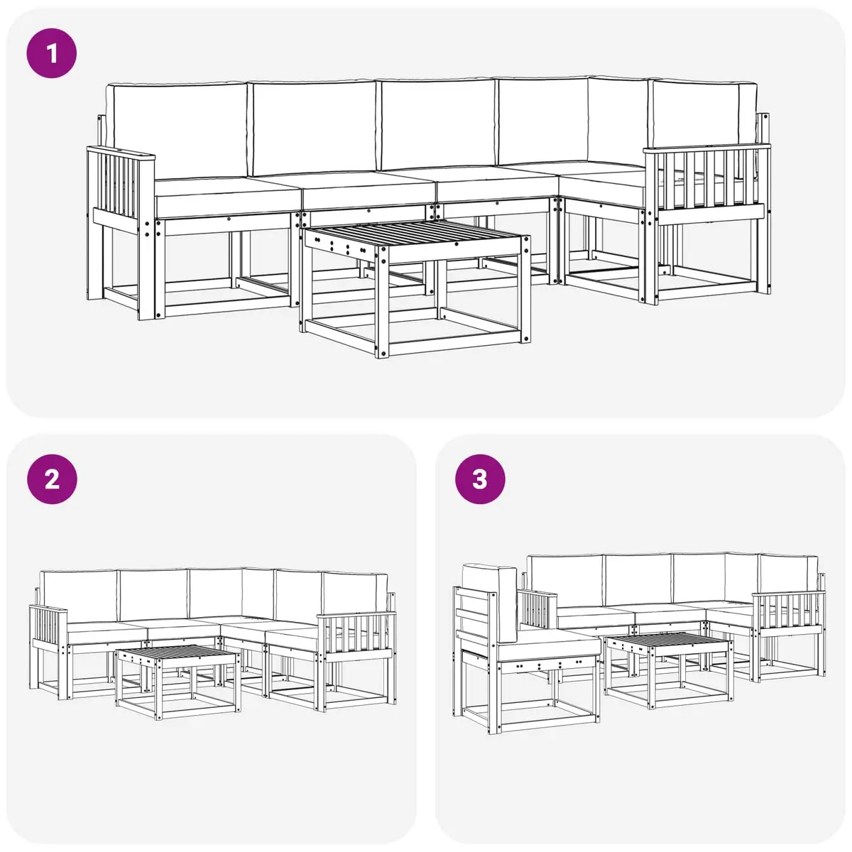 Outdoor Sofa Set Solid Acacia Wood 6 Piece Brown