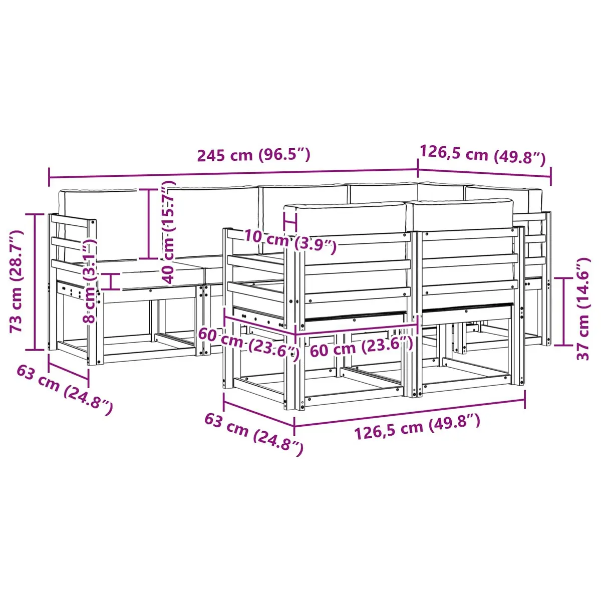 7-Piece Outdoor Sectional Sofa Set with Cushions