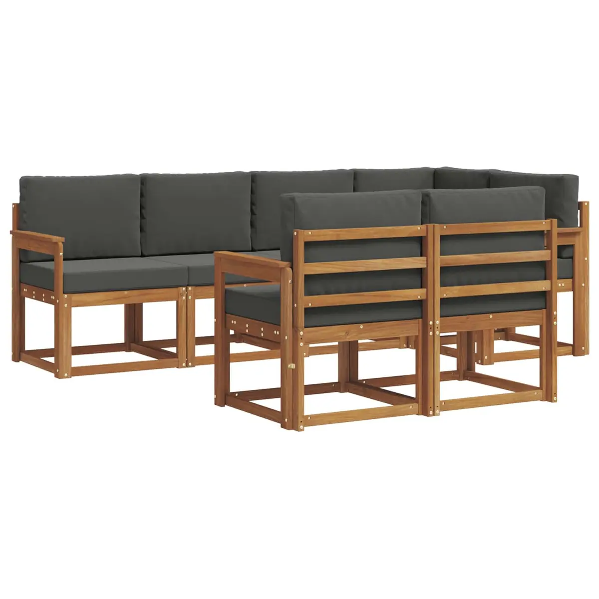 Outdoor Sectional Sofa Set Solid Acacia Wood 7 Pieces Brown