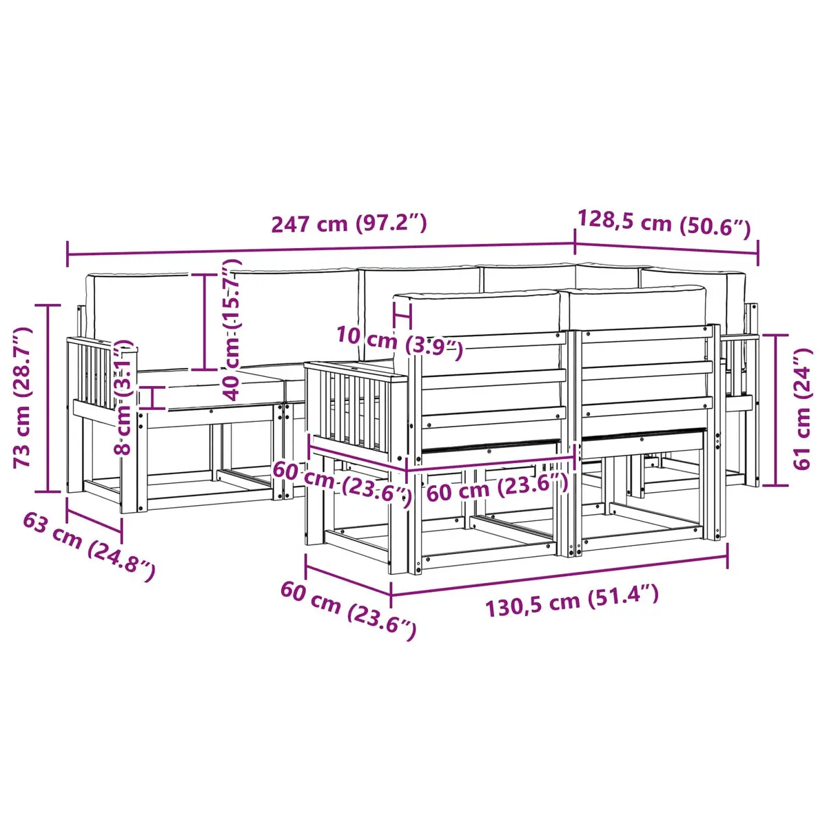7 Piece Outdoor Sectional Sofa Set