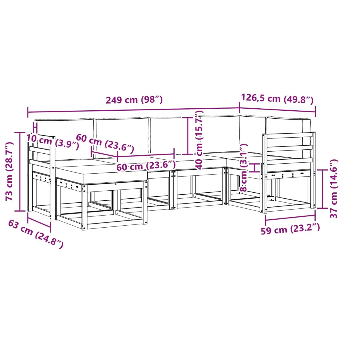 Outdoor Sofa Set Solid Acacia Wood 6 Piece Brown