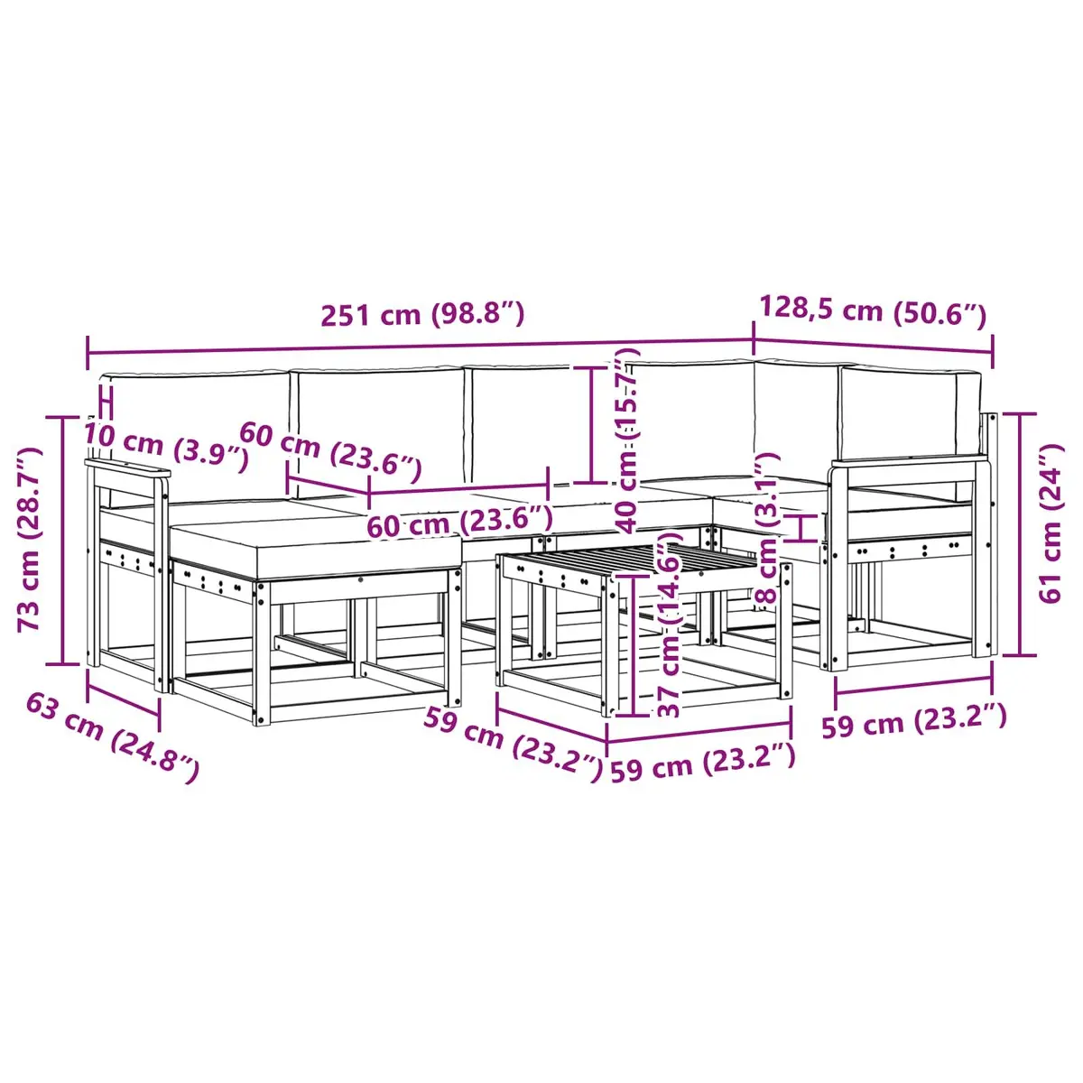 7-Piece Modular Outdoor Sofa Set with Cushions