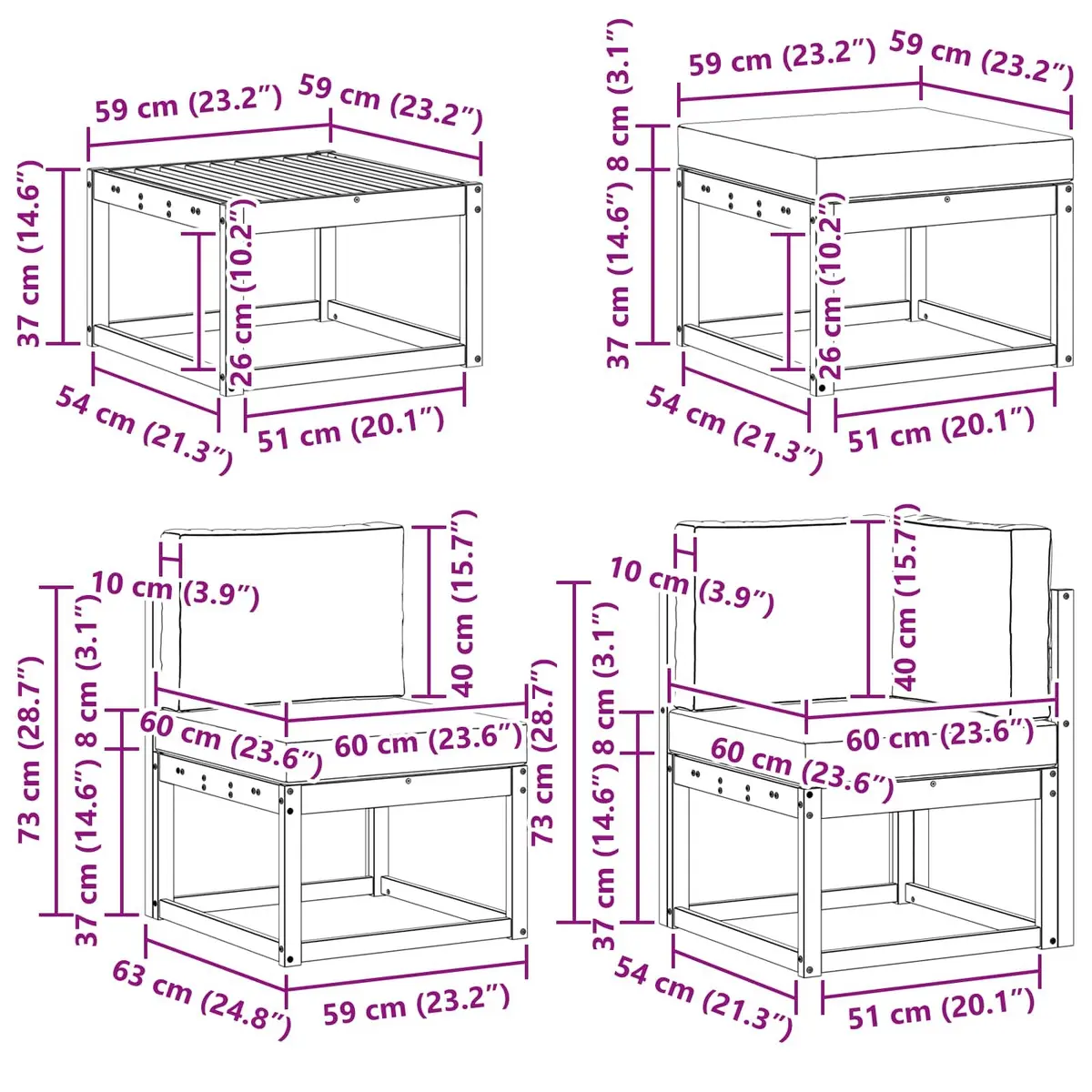 7-Piece Modular Outdoor Sofa Set with Cushions