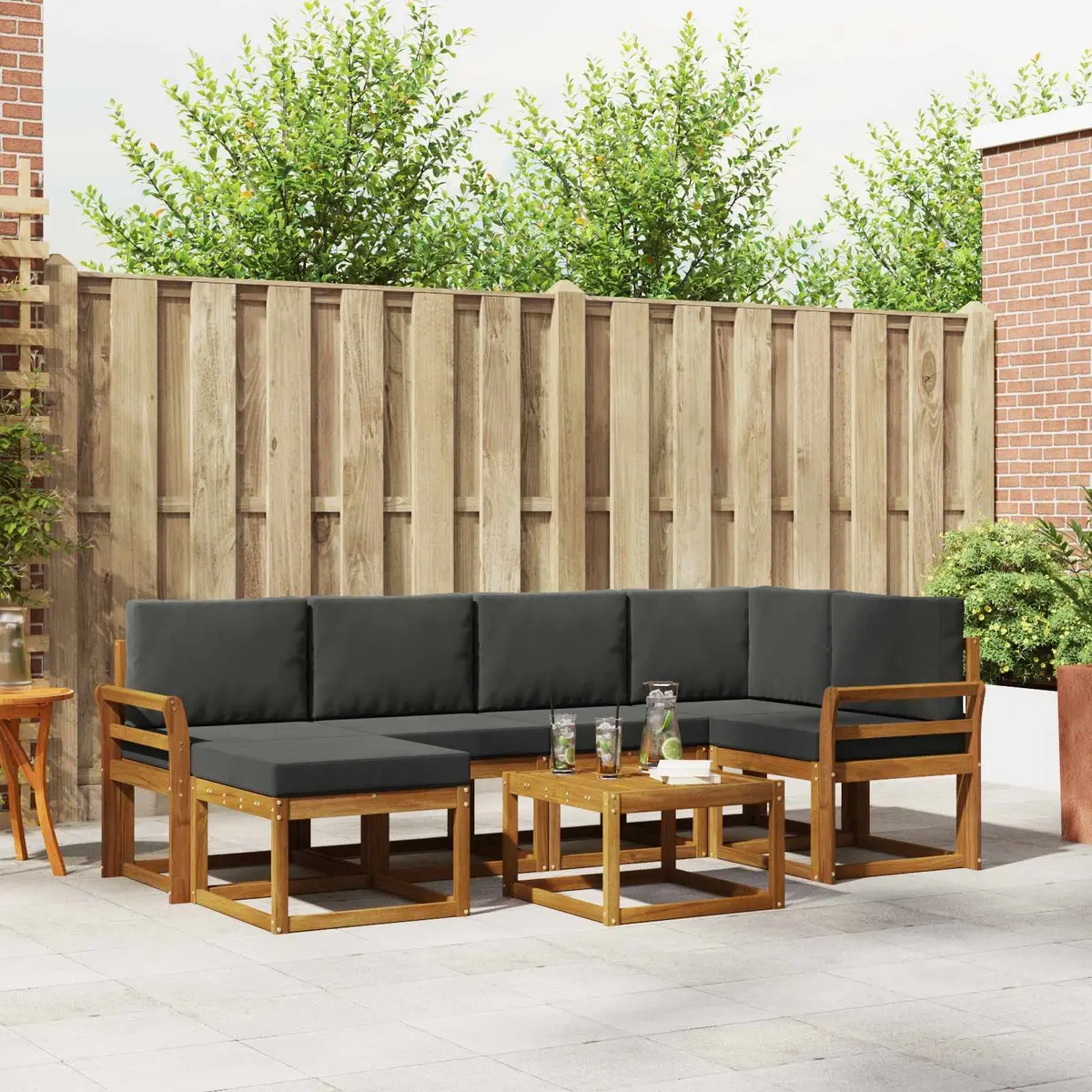 Modular 7 Piece Outdoor Sofa Set with Brown Cushions