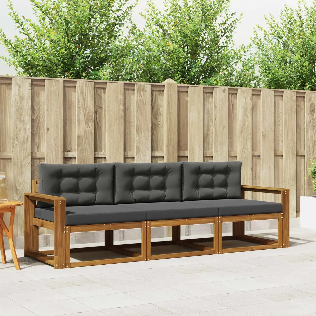 3-Piece Modular Outdoor Sofa Set in Brown Acacia Wood