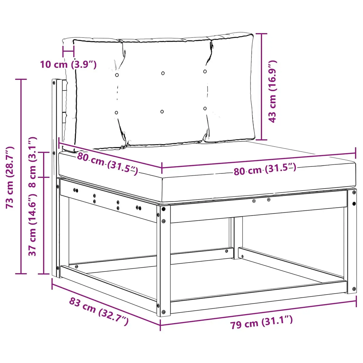 Outdoor Sofa Set Solid Acacia Wood 3 Piece Modular Sectional Lounge Brown