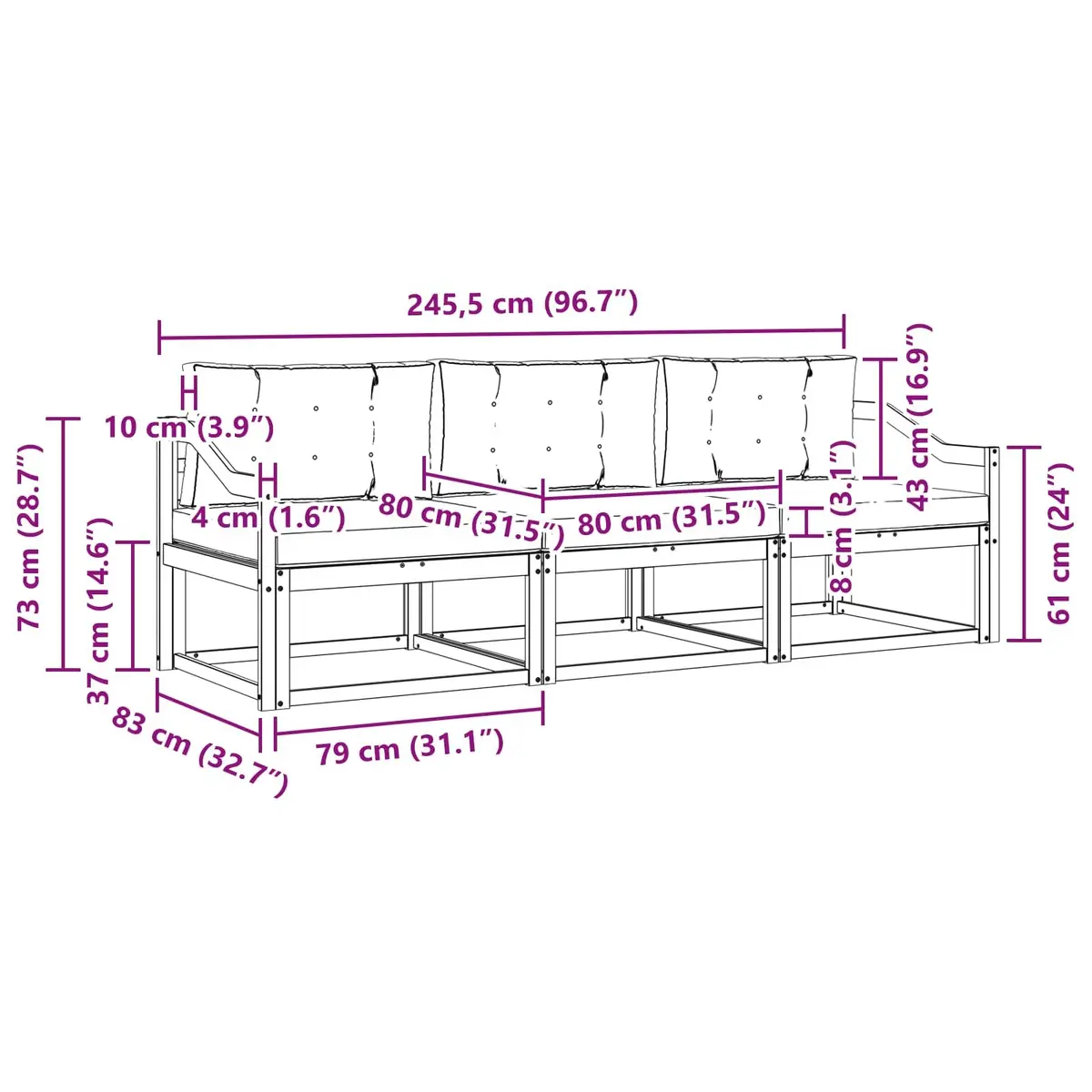 3-Piece Modular Outdoor Sofa Set for Gardens and Patios