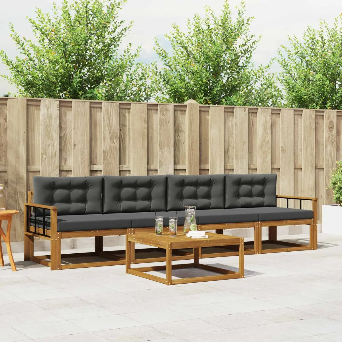 5 Piece Brown Outdoor Sectional Sofa Set with Cushions