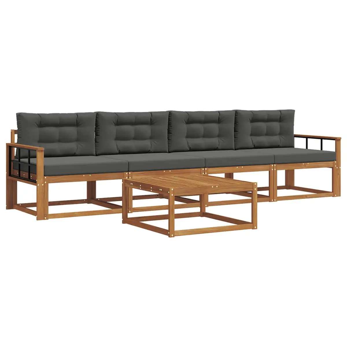 5 Piece Brown Outdoor Sectional Sofa Set with Cushions