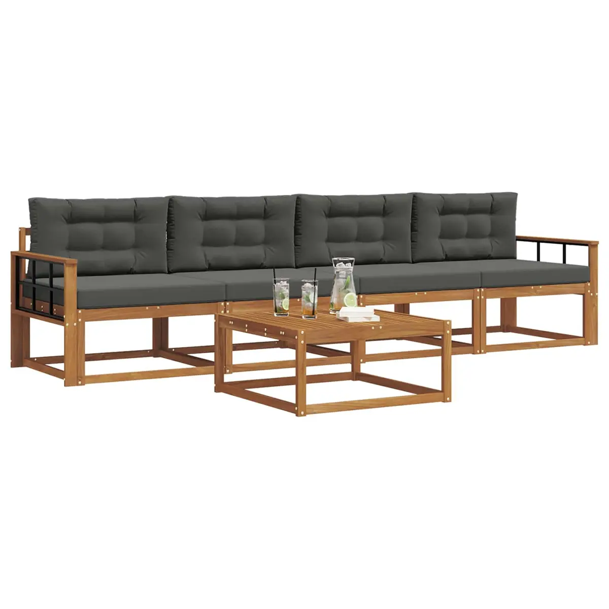 5 Piece Brown Outdoor Sectional Sofa Set with Cushions