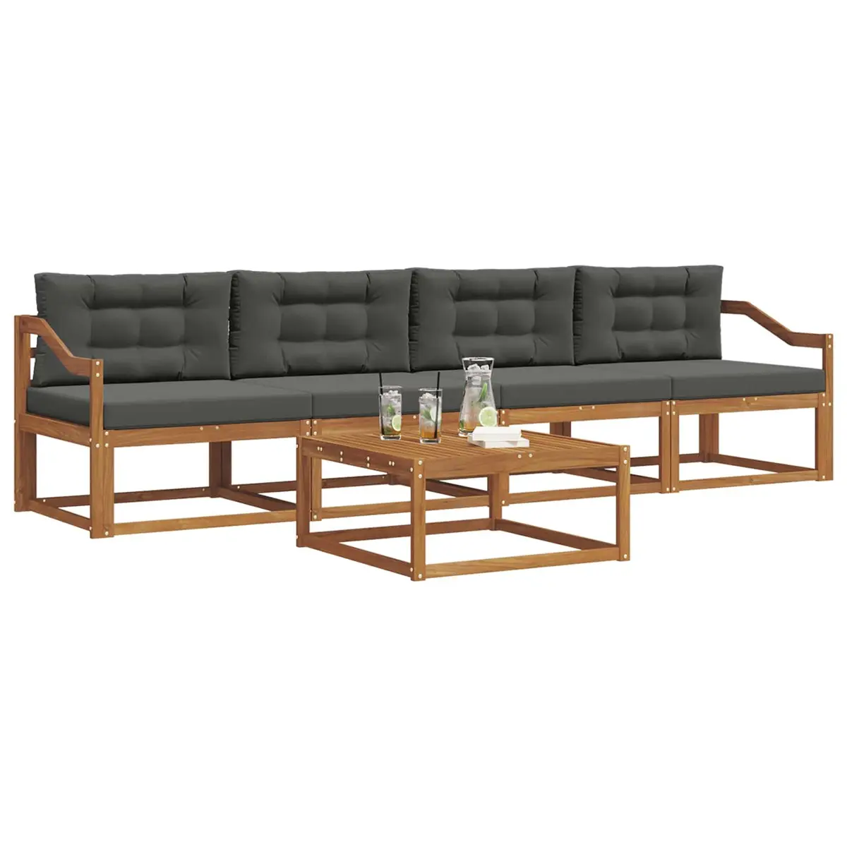 5-Piece Outdoor Sectional Sofa Set with Brown Cushions