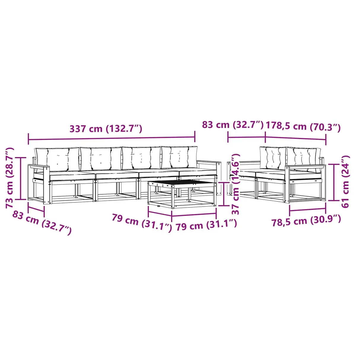 Outdoor Sectional Sofa Set 7 pcs