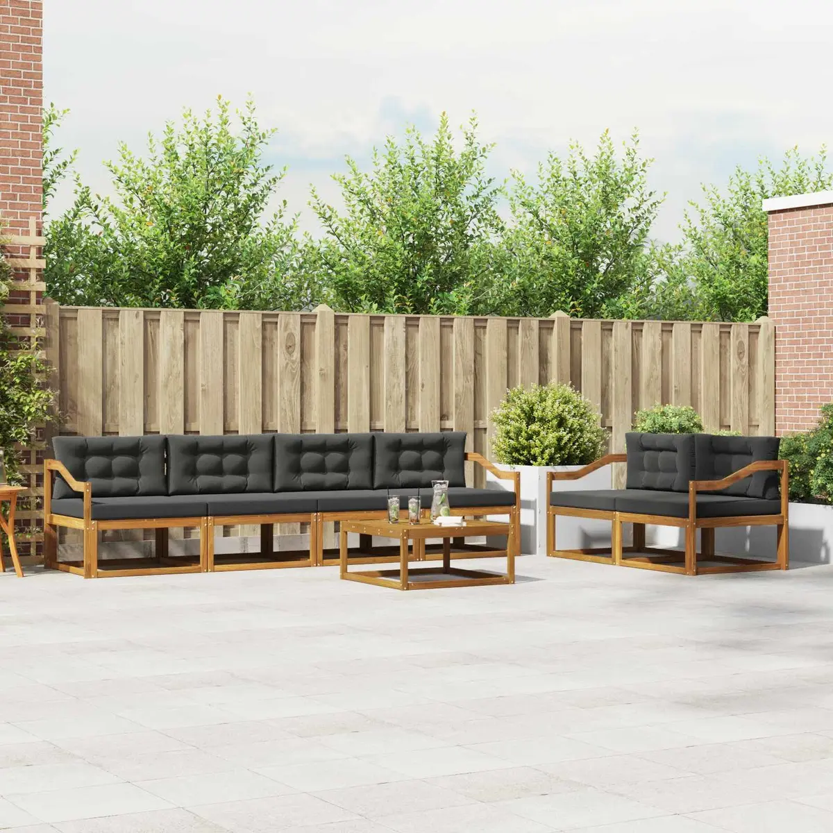 7 Piece Natural Acacia Outdoor Sectional Sofa Set